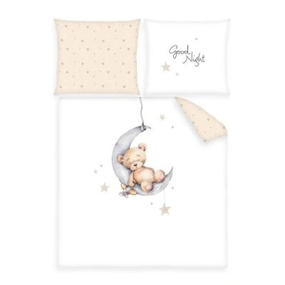 Image of Herding Teddy bear cradle bed linen, pillow case 35 x 40 cm with hotel cover, duvet cover 80 100% cotton, Renforcé