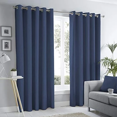 Image of Fusion Navy W46 x L90 Dark Blue Eyelet Curtains 100 Bedroom/Living Room Door Curtain Thermal Drapes/Window Treatment Sorbonne Collection, 100% Cotton, 46&quot; Width 90&quot; Drop (117 229cm)