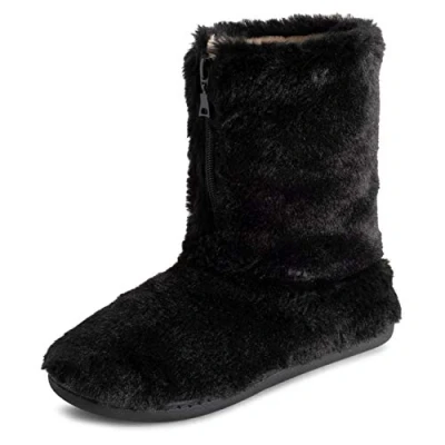 Image of Polar Womens Memory Foam Zipper Faux Fur Covered Rubber Sole Indoor Outdoor Cosy Luxury Boot Slippers Black UK8/EU41 YC0719
