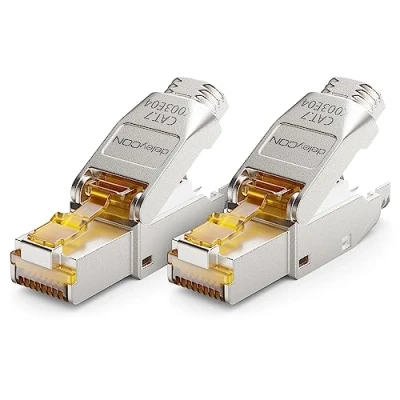 Image of deleyCON 2x CAT 7 Network Plug RJ45 Tool Free Shielded 10 Gbit/s 600 MHz Connector for Rigid Installation Cable Raw Ethernet LAN DSL Patch