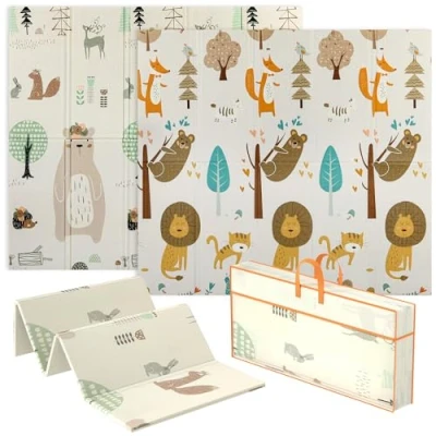 Image of AIYAPLAY Baby Play Mat Double Sided, Foldable &amp; Reversible Activity Playmat, Waterproof Kids Foam Crawling for Outdoor Indoor Playtime Picnics, 196 x 176 1.5cm, Animal Theme