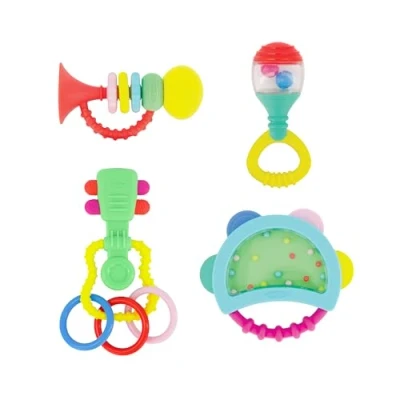 Image of INFANTINO Baby&#039;s 1st Teethe and Play Music Set Baby Essentials 4 Piece Gift Set, Instrument Themed teethers rattles for Sensory Stimulation Motor Development, BPA Free