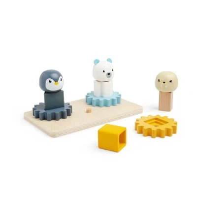 Image of Bigjigs Toys Arctic Animal Cog Puzzles Board 10 Piece Wooden Shape Matching Game, Sustainable Wood Pieces with Silicone Shapes, Baby Toddler Montessori Toys, Gifts For 1 2 3 Year Old