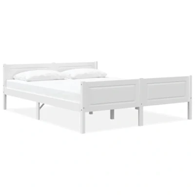Image of vidaXL Bed Frame in White, Solid Pinewood, 160x200 cm Mattress Compatible, Modern Bedroom Furniture, Easy to Assemble, Durable Plywood Slats Included