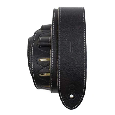 Image of Perri’s Leathers Ltd. Guitar Strap Italian Leather Black Adjustable For Acoustic/Bass/Electric Guitars Made in Canada (BM2 6552)