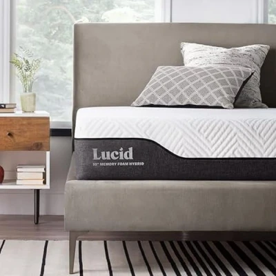 Image of LUCID Hybrid Mattress, Memory Foam, White, 100 x 200 cm