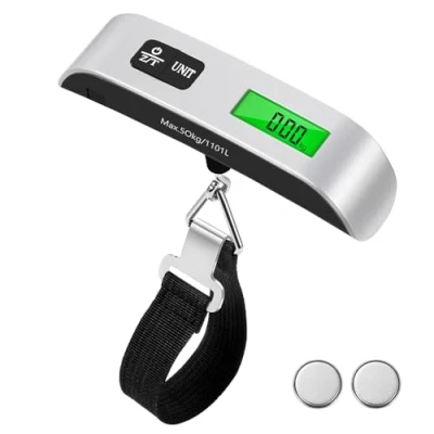 Image of Brencco Electronic Luggage Scales, Portable Scales Max 50 kg/110 Lb, Suitcase with Backlit LCD Screen Tare Function for Travel Accessories Home and Home, Silver,