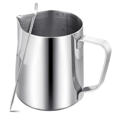 Image of Milk Frother Jug Coffee Machine 350ml/12oz 304 Stainless Steel Pitcher Cup,Metal Barista Accessories Cappuccino Latte and Espresso,Dishwasher Safe