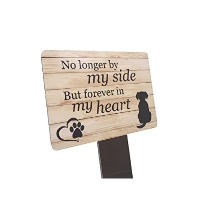 Image of Dog Memorial Plaque with Ground Stake, Garden Grave Marker Perfect pet tribute a choice of remembrance poems. Waterproof and hardwearing. Shipped Globally. (Forever Heart)