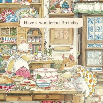 Image of Female Birthday Card General for Women/Girls Mice Picnic Preparations Brambly Hedge Made in the UK