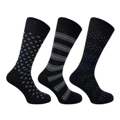 Image of Flexitop Men&#039;s Mixed design Socks 3 Pairs U.K. Size 6 11 socks, soft hold, comfort grip (Black Geo/Mono)