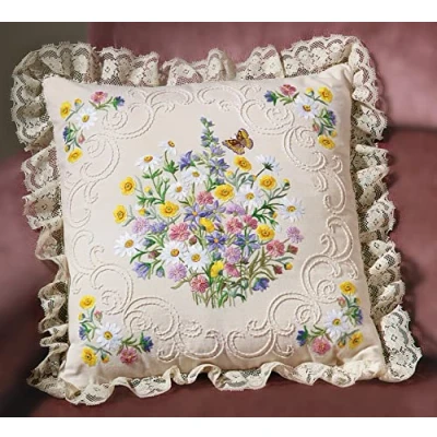 Image of Janlynn Candle Wicking Embroidery Kit, Wildflowers and Butterfly Pillow,14&quot; x 14&quot;