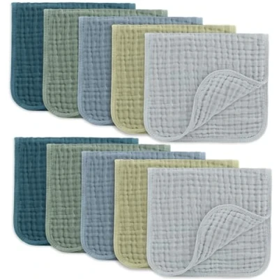 Image of Comfy Cubs Muslin Burp Cloths 50 x 25 cm, Pack of 10 Large 6 Layer Ultra Absorbent 100% Cotton for Babies Drool &amp; Messes Safe Gentle Baby Cloth Set Boys Girls Multi Boy
