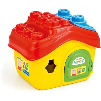 Image of Clementoni 17657 Peppa Pig Bucket House, playset Clemmy Children 10 Months Soft Building Blocks Washable Made in Italy, Multicoloured