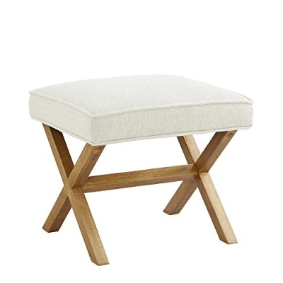 Image of Amazon Basics Square Mid Century Modern X Stool Ottoman Chair, Linen, 50.8 cm W, Ivory (Previously Rivet brand)