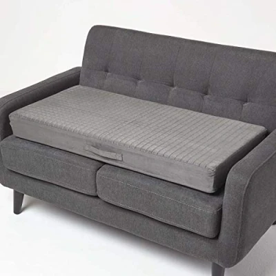 Image of HOMESCAPES Grey Quilted 2 Seater Booster Cushion with Removable Cover 100 cm Long 10cm Deep Firm Orthopaedic Foam Two Sofa Seat Pad Soft Faux Suede Washable