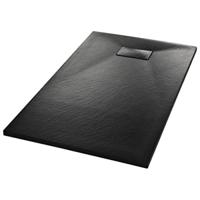 Image of VidaXL Shower Base Tray, Low Threshold, Reinforced Durable Design, Skid Resistant Slate Stone Surface, Easy to Clean, Ideal for Bathroom Black, 120x70 cm