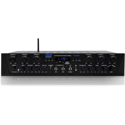 Image of Pyle Bluetooth Amplifier Hifi 600W Karaoke Mini Amp Wireless, 6 Channel Hi Fi Stereo AV Receiver &amp; Amplifiers w/Digital LCD, Headphone Jack, 1/4&#039;&#039; Microphone IN USB SD AUX RCA FM Radio