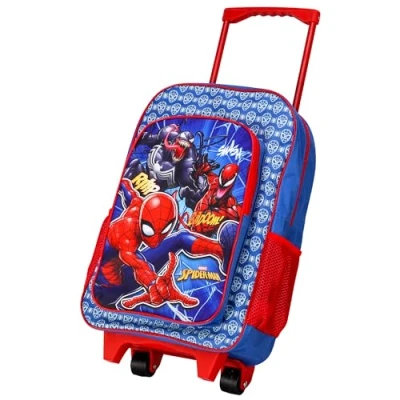 Image of Spiderman Deluxe Trolley Backpack Childrens Travel Bag Kids Character Luggage Carrier Suitcase with Side Mesh Pockets Marvel Spider Man
