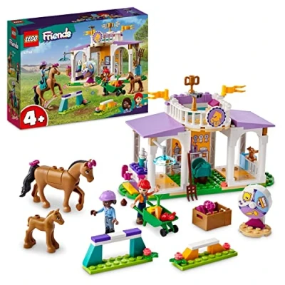 Image of LEGO Friends Horse Training Pony Stable Set with 2 Toy Horses, Aliya and Mia Mini Doll Figures, Animal Care Gift for Kids, Girls Boys Aged 4 Plus 41746