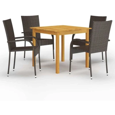 Image of vidaXL 5 Piece Garden Dining Set Brown