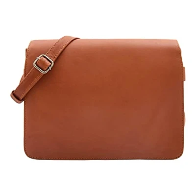 Image of Womens Leather Cross Body Bag Flap Over Messenger Office Organiser ASST Colours HOL323 (Cognac)