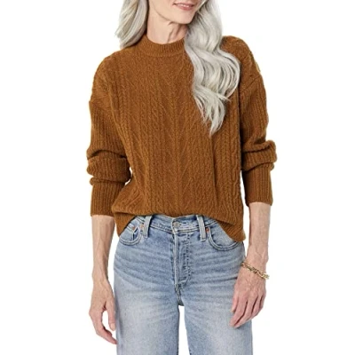 Image of Amazon Essentials Women&#039;s Soft Touch Modern Cable Crewneck Sweater (Available in Plus Size), Dark Camel, L