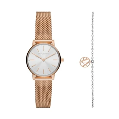 Image of Armani Exchange Watch for Women, Two Hand Movement, 28 mm Rose Gold Stainless Steel Case with a Strap, AX7121