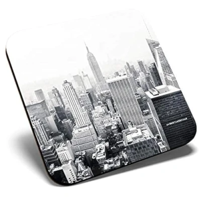 Image of Great Single Coaster Square Black &amp; White New York City Aerial View Glossy Quality Coasters Tabletop Protection for Any Table Type #44290