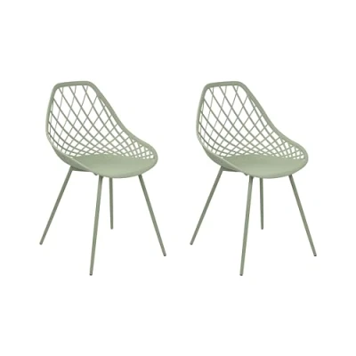 Image of Beliani Set of 2 Dining Chairs Synthetic Seat Net Design Back Green Canton II