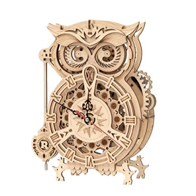 Image of ROKR Owl Clock 3D Wooden Model Kits for Adults Puzzle Adult