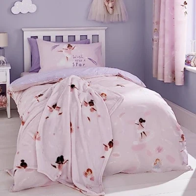 Image of Catherine Lansfield Dancing Fairies Cosy Fleece 130x170cm Blanket Throw Pink