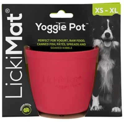 Image of LickiMat Yoggie Pot Distraction, Fun and Enrichment. Long Lasting Rubber Licking Treat Dispenser for All Dog Sizes Slow Feeder Small Dogs. The Newest LickiMat, Pink