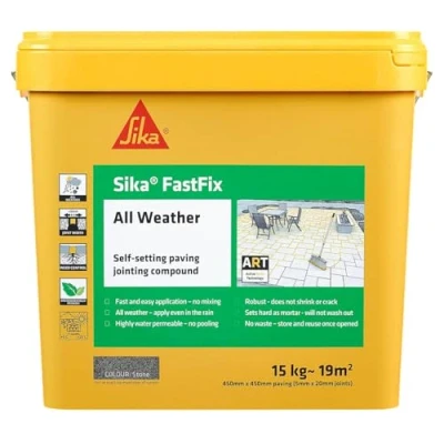 Image of Sika FastFix All Weather Self Setting Paving Jointing Compound Ready To Use No Mixing Required Stone 15kg 19 sq. m