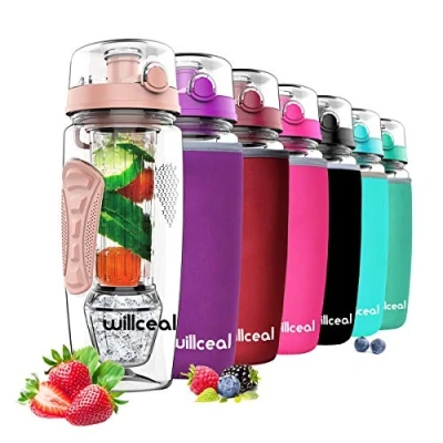 Image of Fruit Infuser Water Bottle 32oz Durable with Detachable Ice Gel Ball,Large BPA Free Tritan, Flip Lid, Leak Proof Design Sports, Camping (Gold)