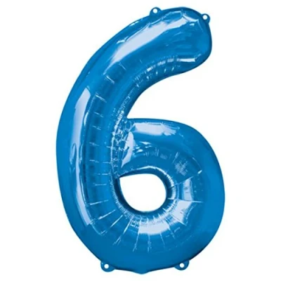 Image of Blue Number 6 Shaped Large Foil Balloon (86cm) 1 Piece Perfect for Birthday Parties and Special Events