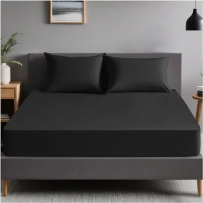 Image of GC GAVENO CAVAILIA Plain Dyed Bedding Bedsheet Polycotton Non Iron Solid Fitted Sheets Super Soft Bunk Bed Black