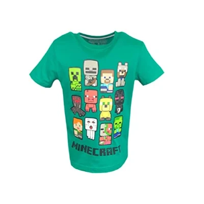 Image of Minecraft Kids Boys Short Sleeve Gaming T Shirt Gamers for Boys, Official Merchandise (as8, Age, 9_Years, Regular, 9 10 Years) Green