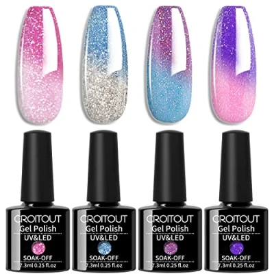 Image of Croitout UV Gel Nail Polish Set, Colour Changing Colours Soak off Long Lasting Glossy Kit, Best Gift for Women 4 x 7.3ml
