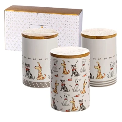 Image of SPOTTED Dog GIFT COMPANY Canister Sets for Kitchen, Ceramic Kitchen Canisters with Airtight Lids, Tea Coffee Sugar Containers, Novelty Accessories Gifts Lovers (1.2L, Set of 3)