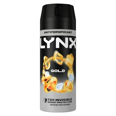 Image of Lynx Gold Anti White Marks perspirant Deodorant Spray 72 hour protection against odour and wetness no fuss aerosol for all day freshness 6x 150 ml