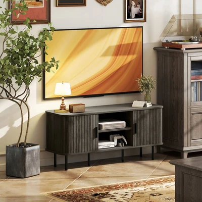 Image of HOMCOM TV Stand Cabinet for TVs up to 55 Inches, Unit with Storage Shelves and Cupboard Living Room, Grey