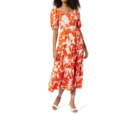 Image of The Drop Anaya Square Neck Cut Out Tiered Maxi Dress, Tomato Red Foliage Print, M