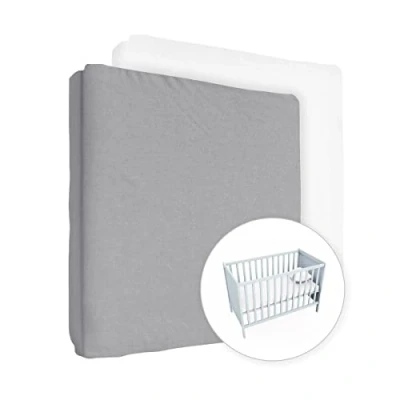 Image of 2X Jersey 100% Cotton Fitted Sheet for 140 x 70 cm Toddler Baby Cot Bed Mattress (Grey + White)