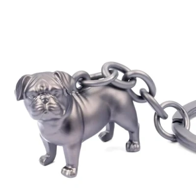 Image of TROIKA Keyring Dog Pug Buddy Gift for Lovers Made of 3D Cast Metal with Key Ring, Chrome Plated, Matt, Gunmetal Original, Gunmetal, 8 x 3,5 1,4 cm