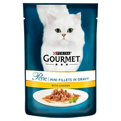 Image of Gourmet Perle Wet Cat Food Mini Fillets with chicken in Gravy Connoisseur&#039;s Collection, 85 g x 26