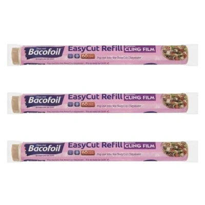 Image of 3 x EasyCut Cling Film Refill Rolls Wrapping Freezing Microwaving Convenient and Durable Kitchen The Perfect Essential 350mm 60m Total 180m of Clingfilm