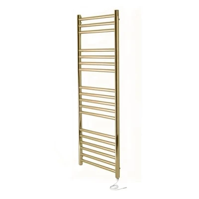 Image of Manissa Boston Electric Brushed Brass Heated Towel Rail 500mm W x 1000mm H Bathroom Radiator