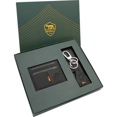 Image of AS Roma 163448 Unisex Adult Card Holder and Keyring Set, Black, 20 x 15 3 cm