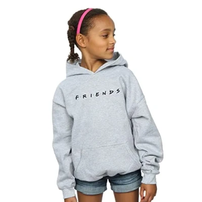 Image of Friends Girls Text Logo Hoodie Heather Grey 12 13 Years
